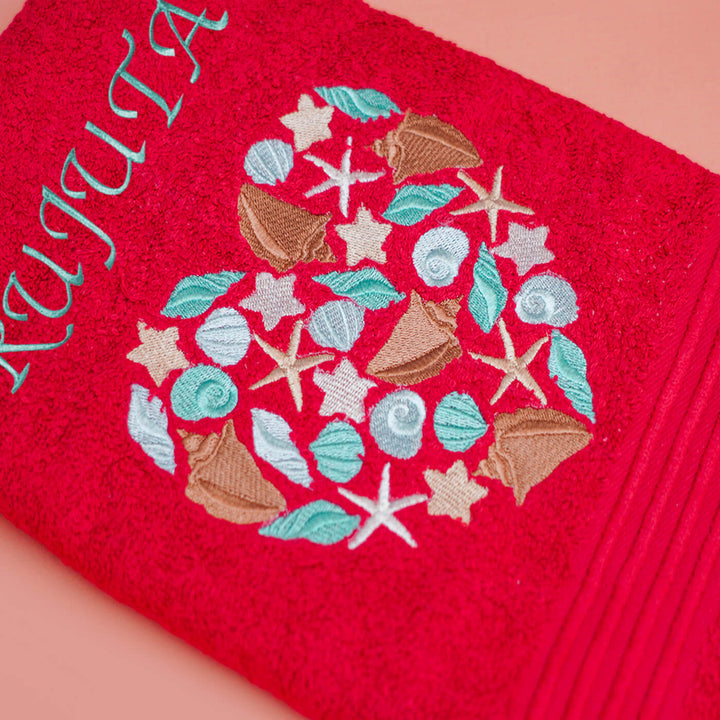 Embroidered Personalized Egyptian Cotton Kids Towel - Seashells & Corals
