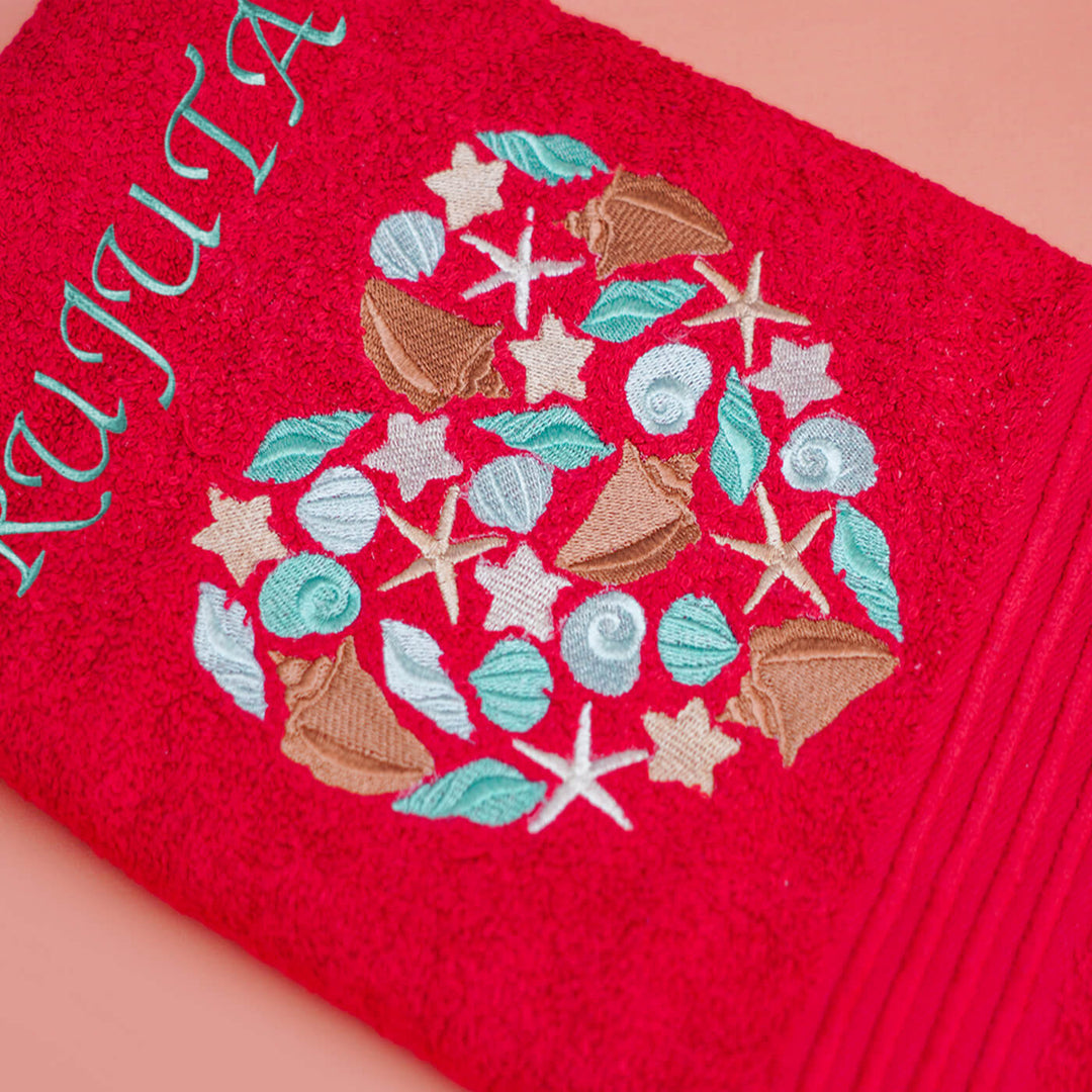 Embroidered Personalized Egyptian Cotton Kids Towel - Seashells & Corals - Zwende