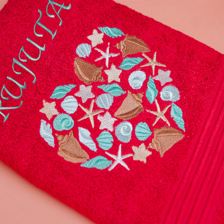 Embroidered Personalized Egyptian Cotton Kids Towel - Seashells & Corals - Zwende