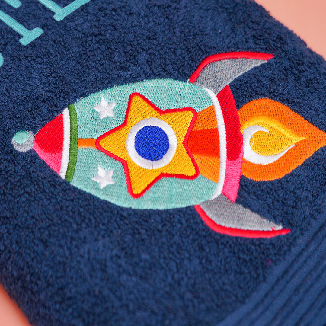 Embroidered Personalized Egyptian Cotton Kids Towel - Rocket