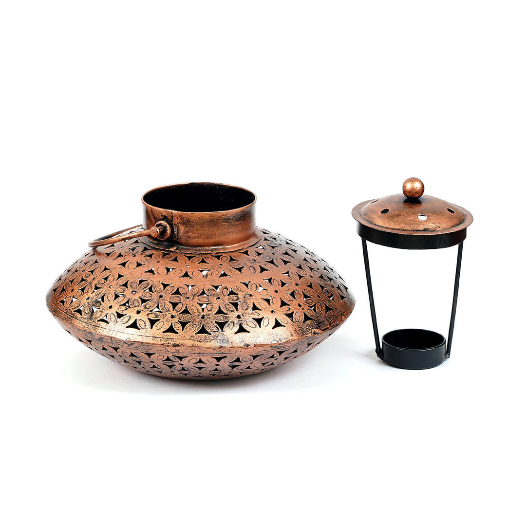 Handcrafted Iron Hanging Dhoop Pot & Tealight Holder
