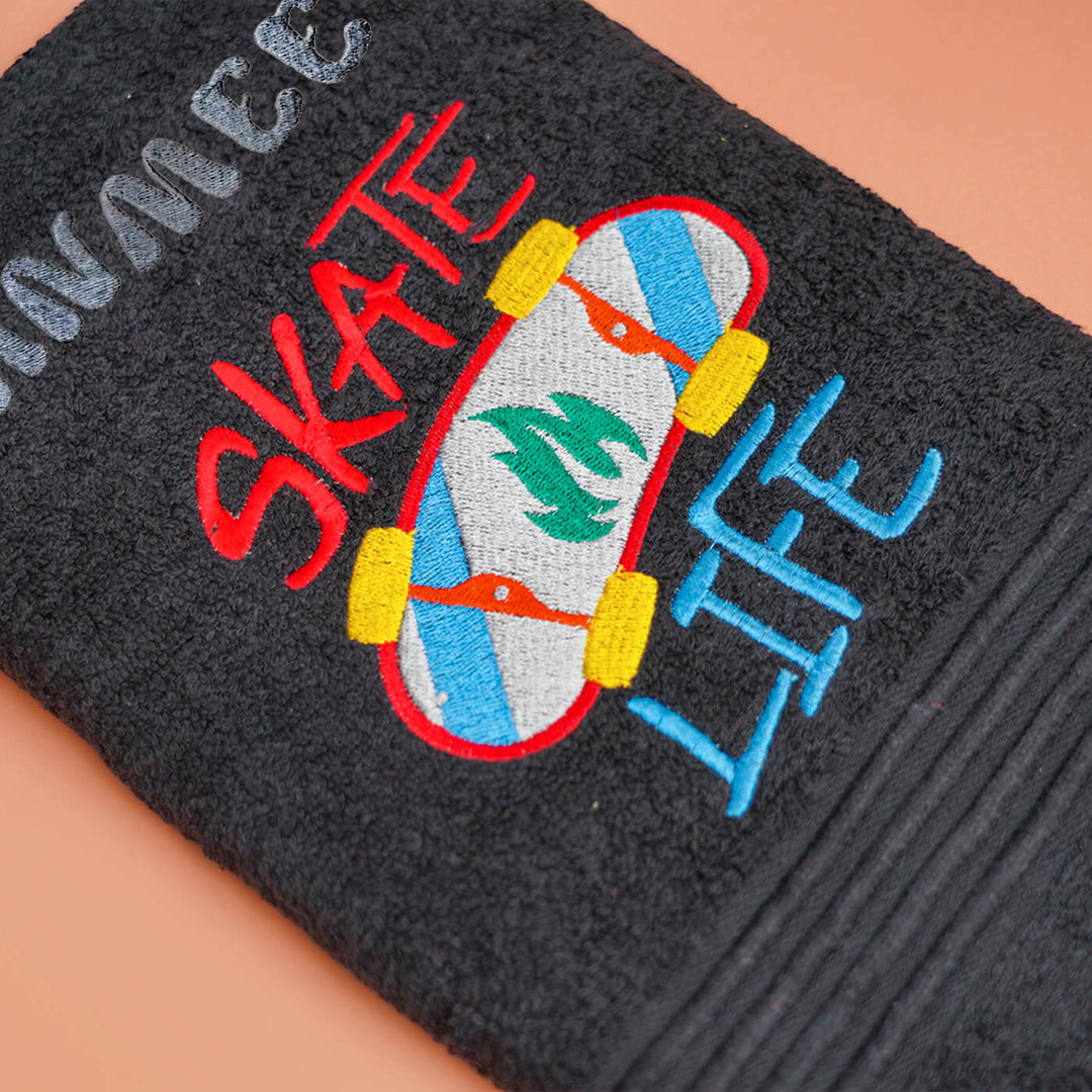 Embroidered Personalized Egyptian Cotton Kids Towel - Skater Life