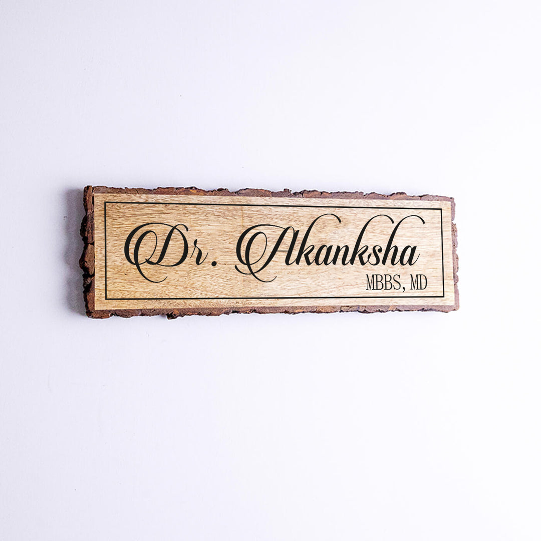 Handcrafted Mango Wood Personalized Professional Name Plate for Doctors