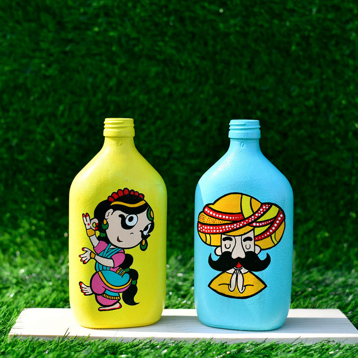 Handpainted Glass Bottle with Quirky Illustrations