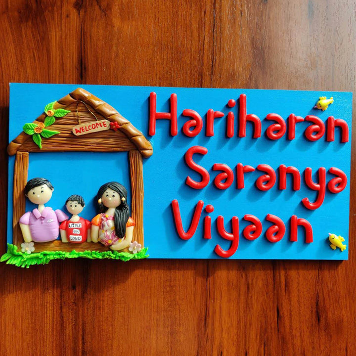 Handcrafted Personalized Clay Caricature Family Nameplate