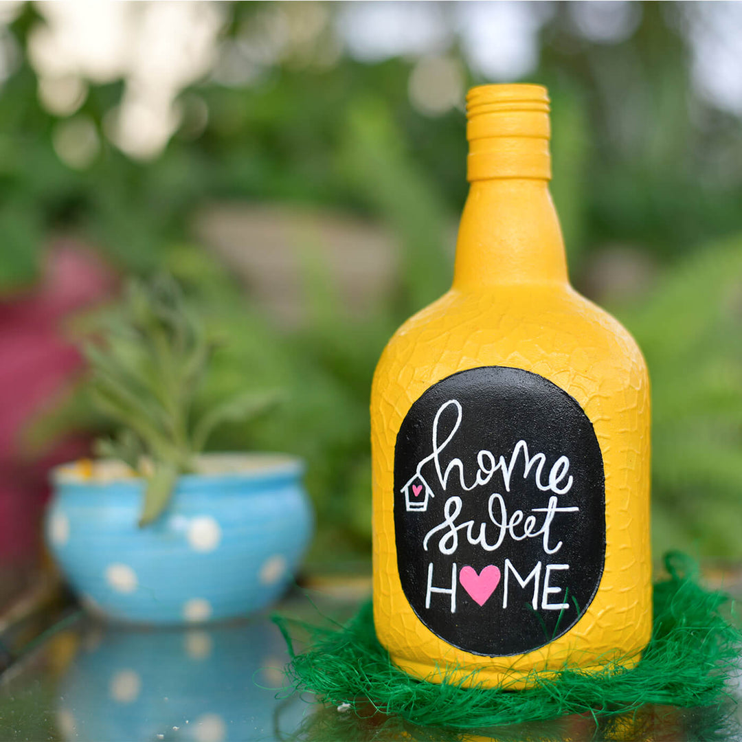 Home Sweet Home Design Handpainted Glass Bottle