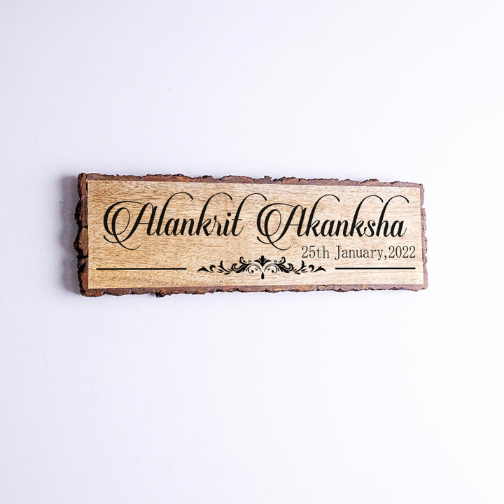 Handcrafted Mango Wood Personalized Wedding Name Plate For Couples