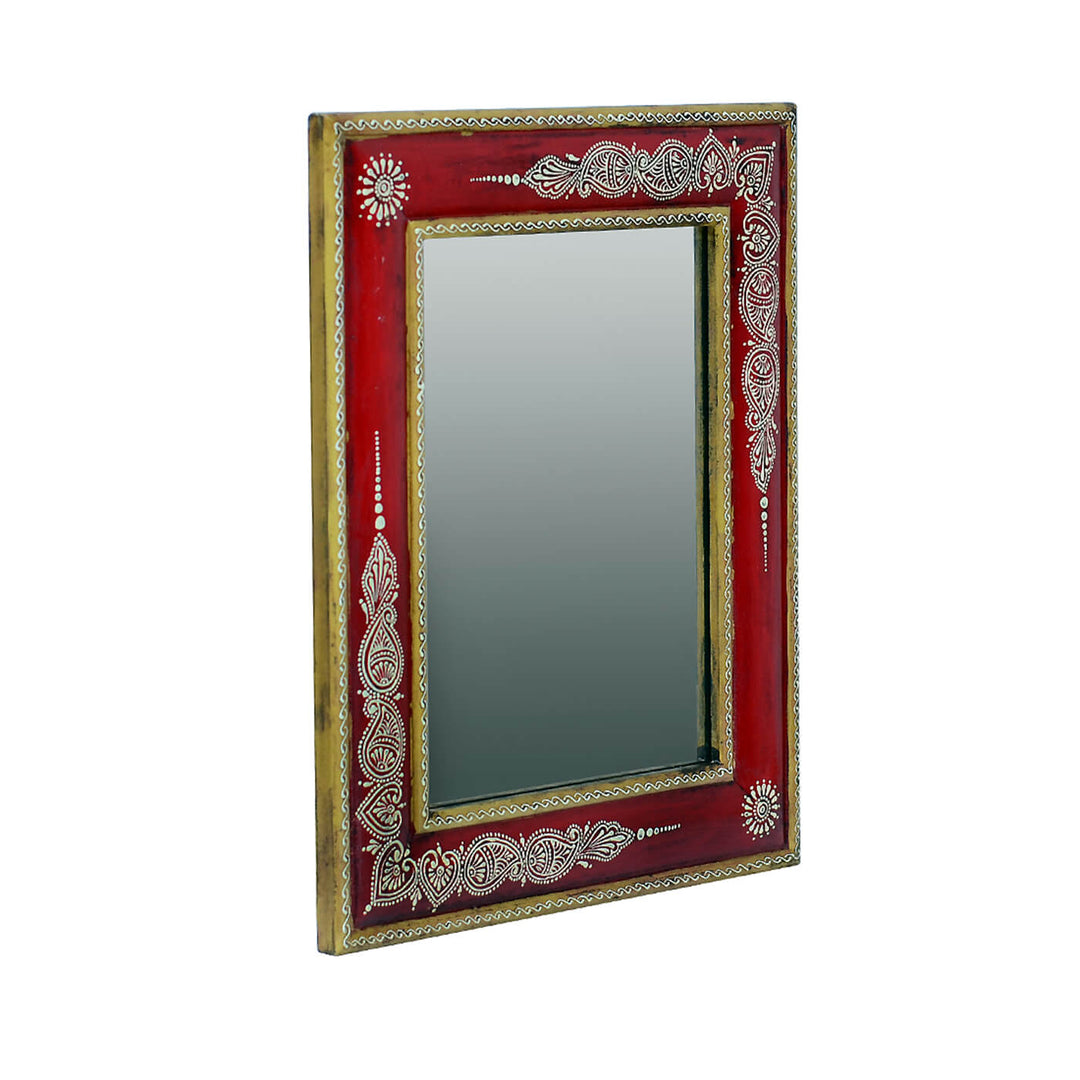 Handpainted Rectangle Wooden Mirror | 13 x 16 Inches