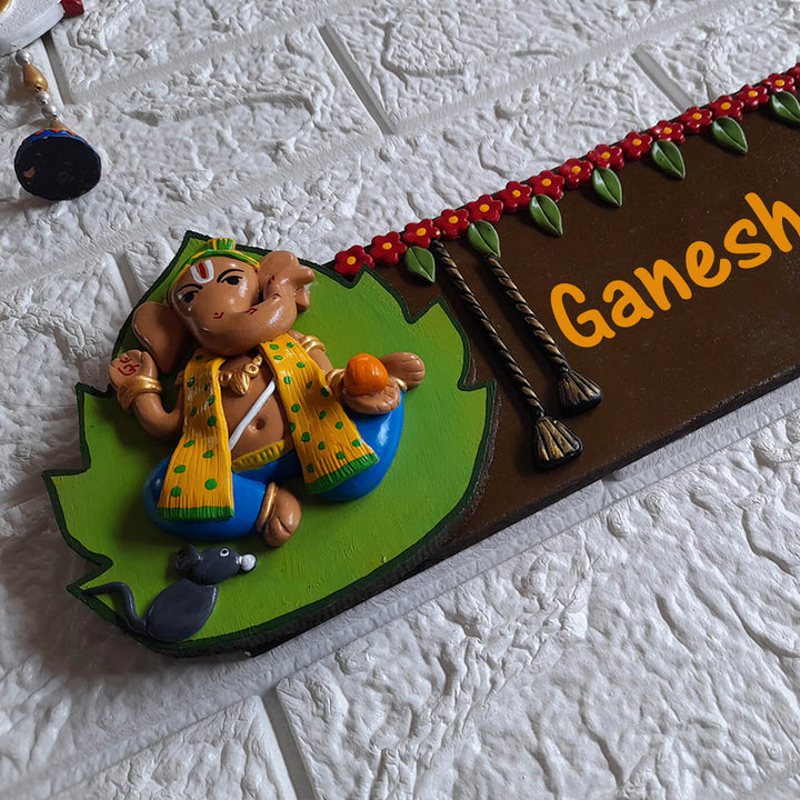 Handcrafted Personalised Ganesh Themed Nameplate - Zwende