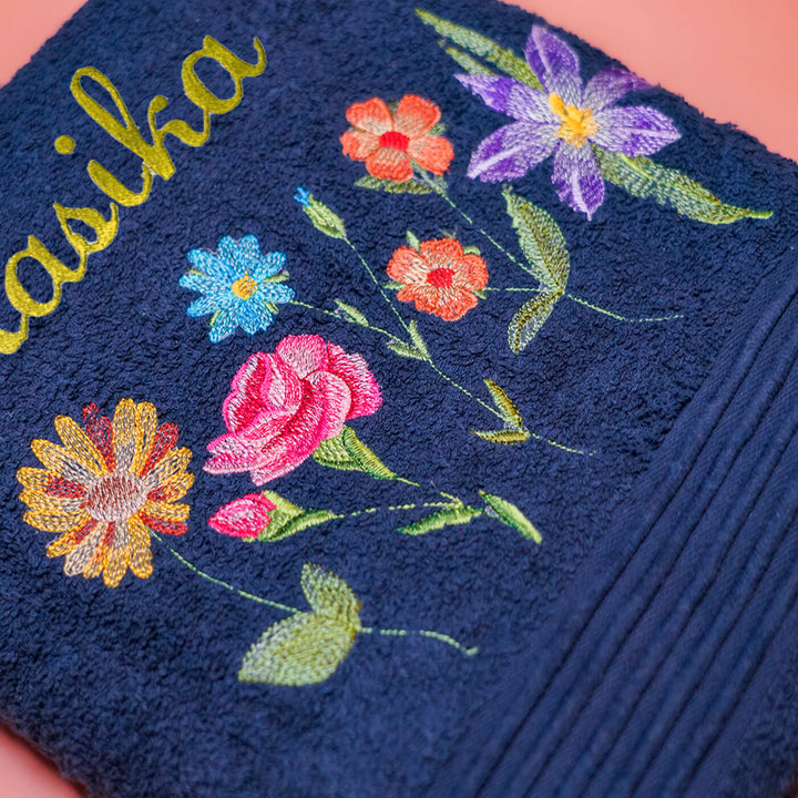 Embroidered Personalized Egyptian Cotton Bath Towel - Array of Flowers - Zwende
