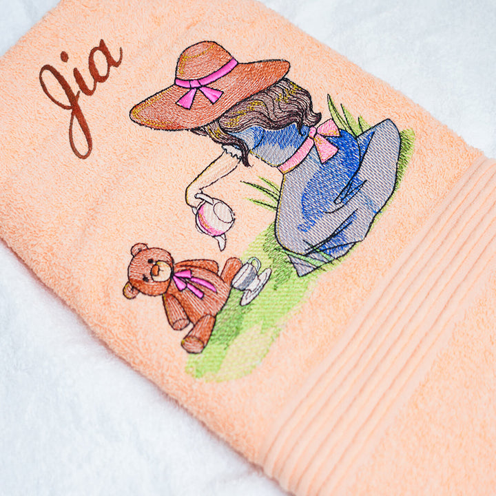 Embroidered Personalized Egyptian Cotton Kids Towel - Play Time With Teddy Bear - Zwende
