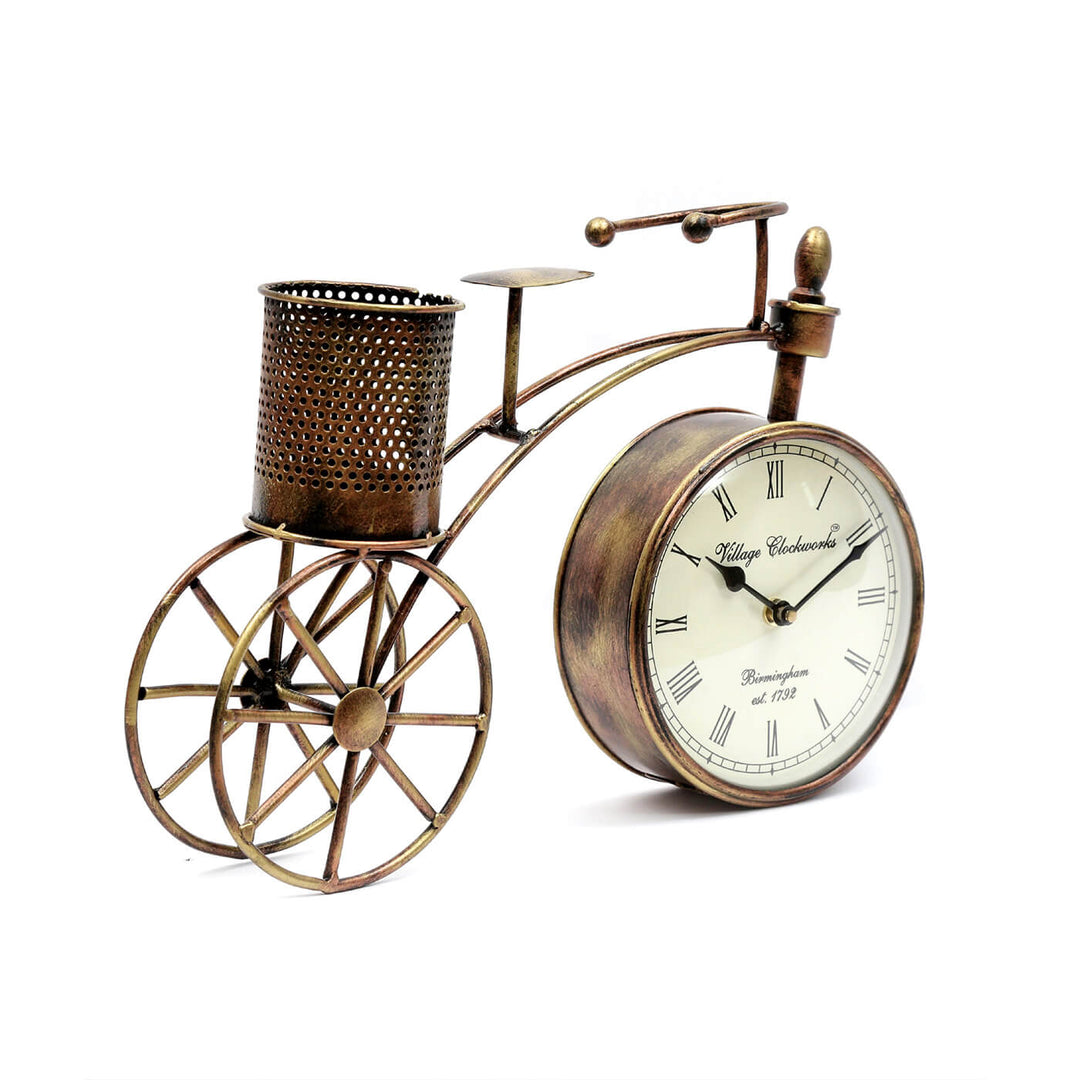 Handcrafted Iron Pen Stand & Table Clock - Zwende