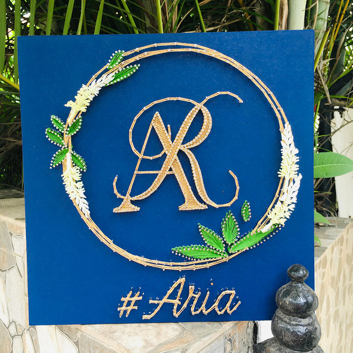 String Art Leaf Wreath Personalized Wedding Couple Hashtag Nameplate