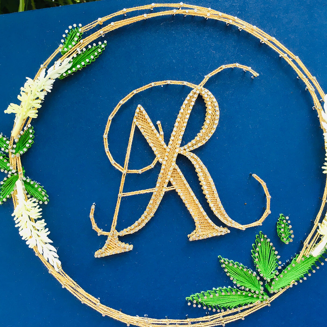String Art Leaf Wreath Personalized Wedding Couple Hashtag Nameplate