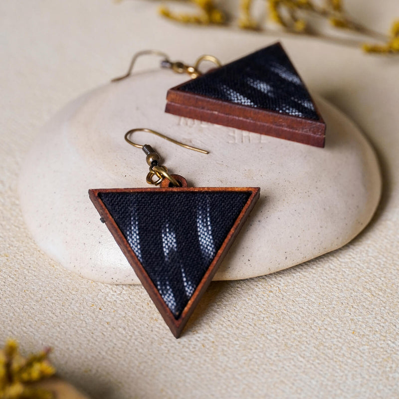 Handcrafted Wood & Fabric Triangle Earrings & Necklace
