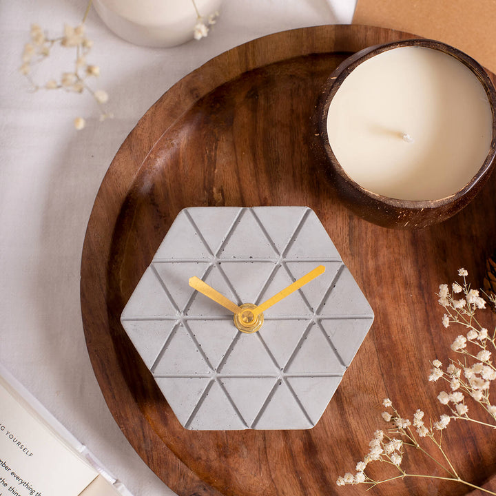 Handcrafted Hexagon Concrete Desk Clock