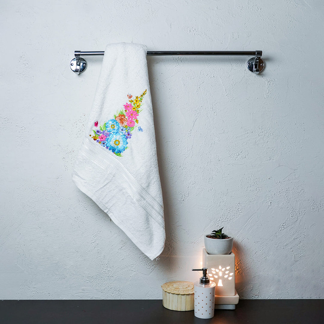 Embroidered Personalized Egyptian Cotton Bath Towel - Flowers and Butterflies