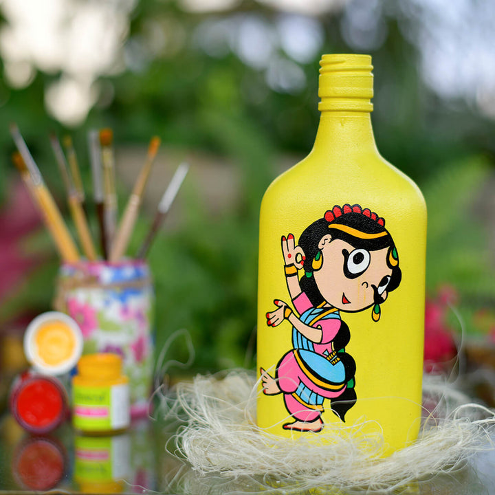 Handpainted Glass Bottle with Quirky Illustrations