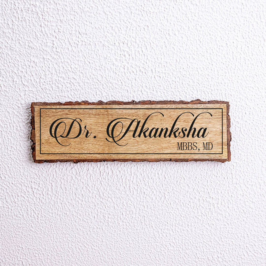 Handcrafted Mango Wood Personalized Professional Name Plate for Doctors