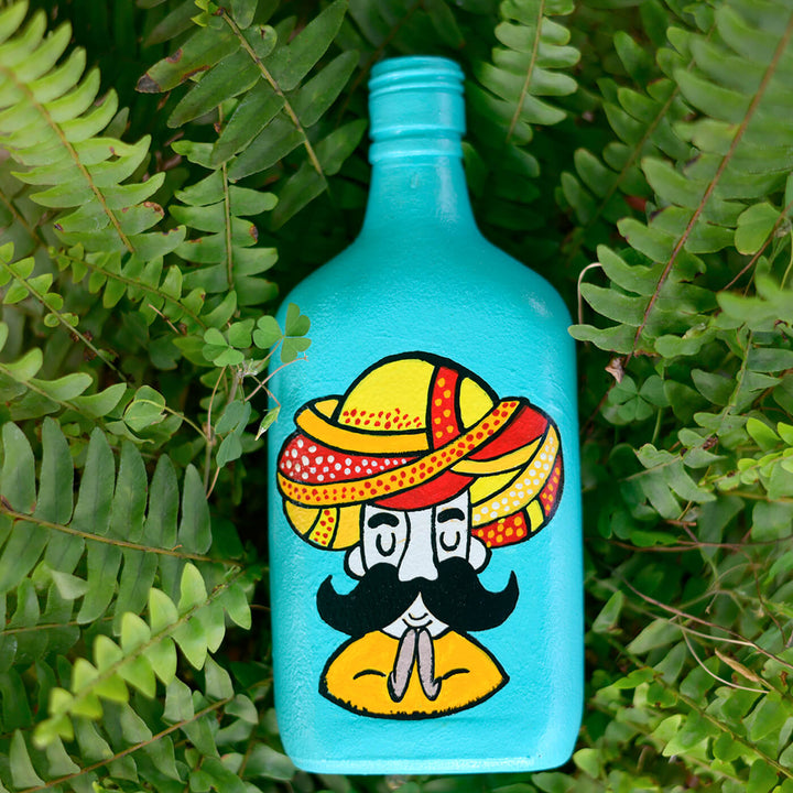 Handpainted Glass Bottle with Quirky Illustrations