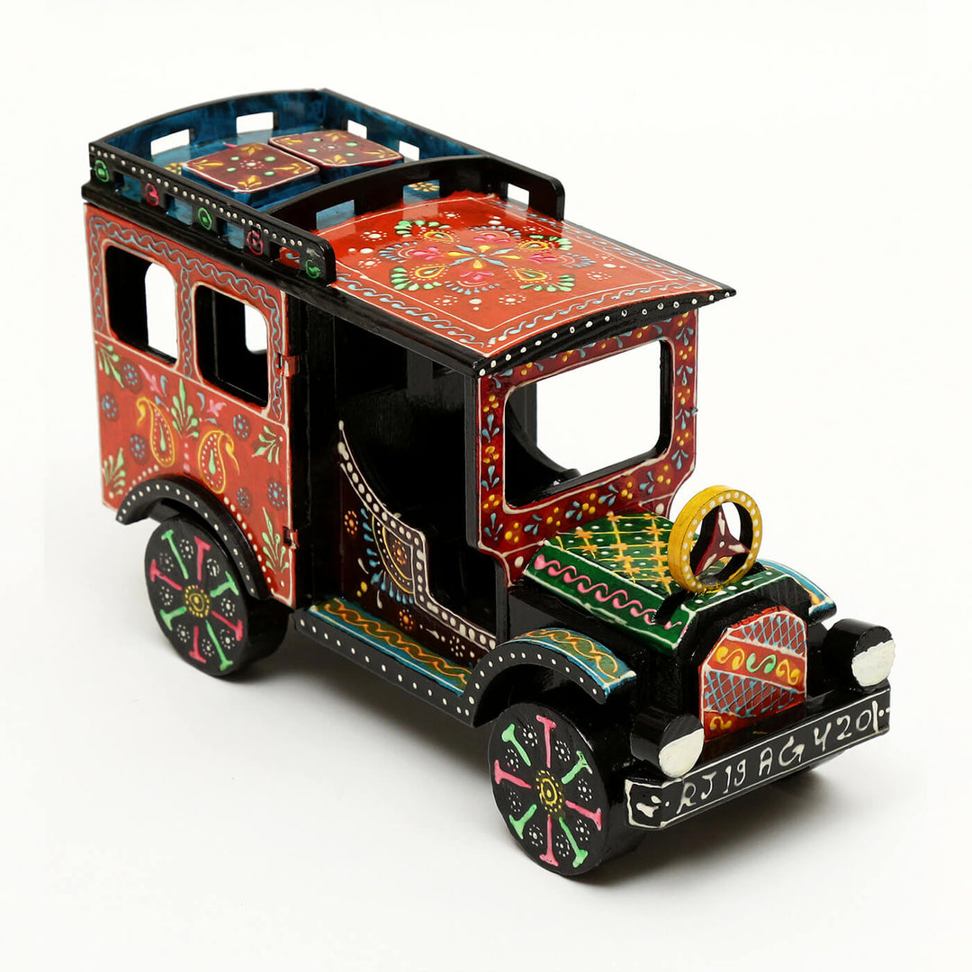 Handpainted Wooden Showpiece Vintage Car - Zwende
