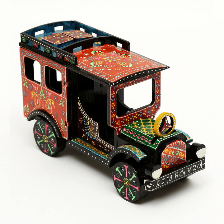 Handpainted Wooden Showpiece Vintage Car - Zwende