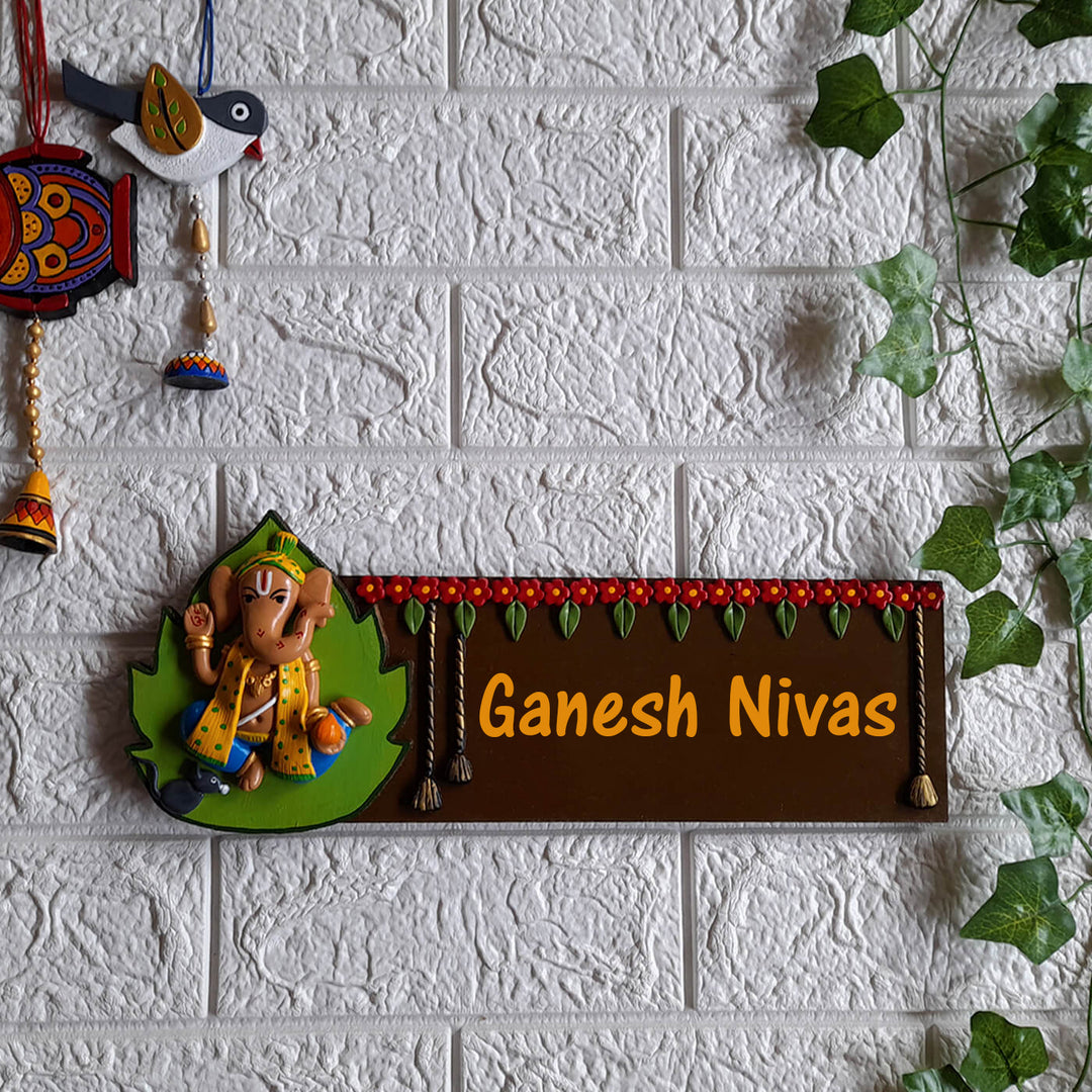 Handcrafted Personalised Ganesh Themed Nameplate - Zwende