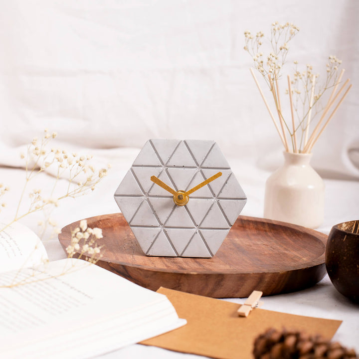 Handcrafted Hexagon Concrete Desk Clock