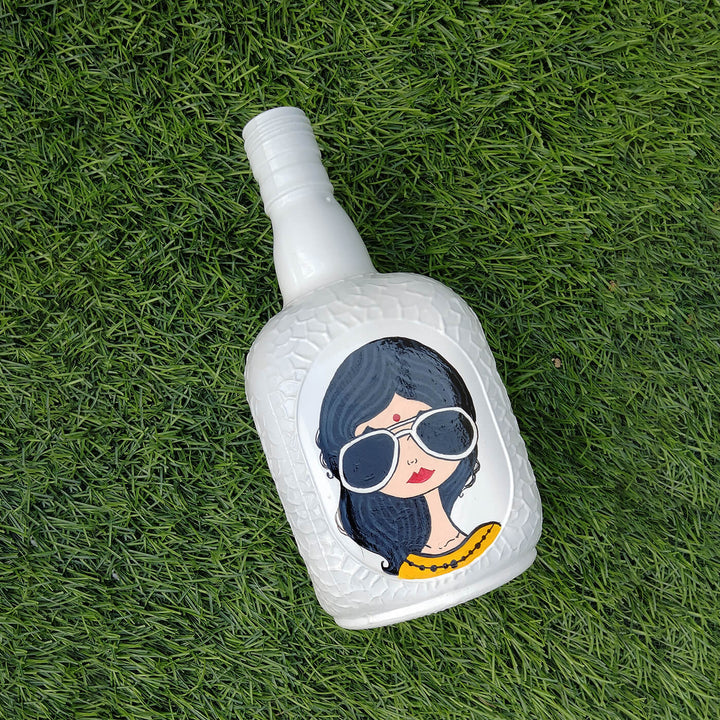 Handpainted Glass Bottle with Quirky Illustrations