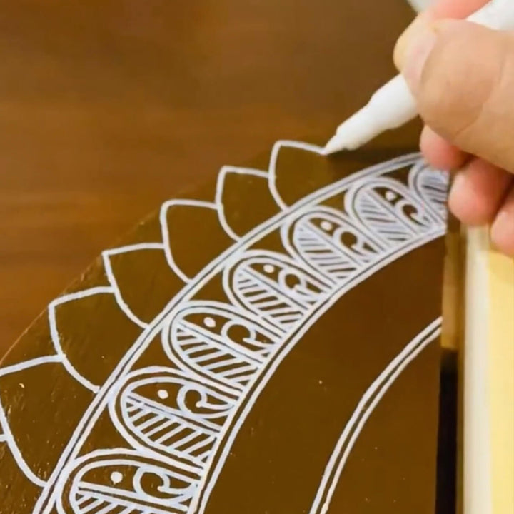 Handcrafted Personalized Mandala Round Pinewood Nameplate