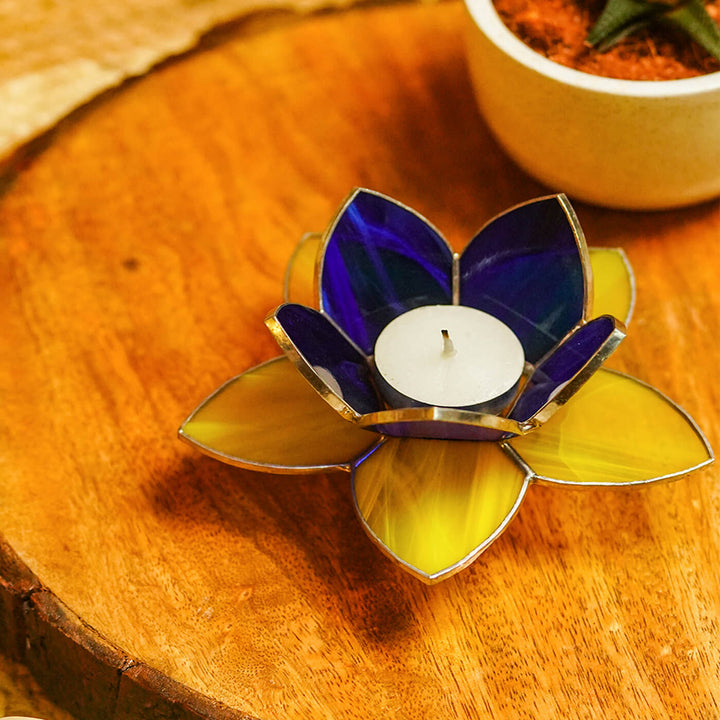 Handcrafted Stained Glass Lotus Tea Light Holder