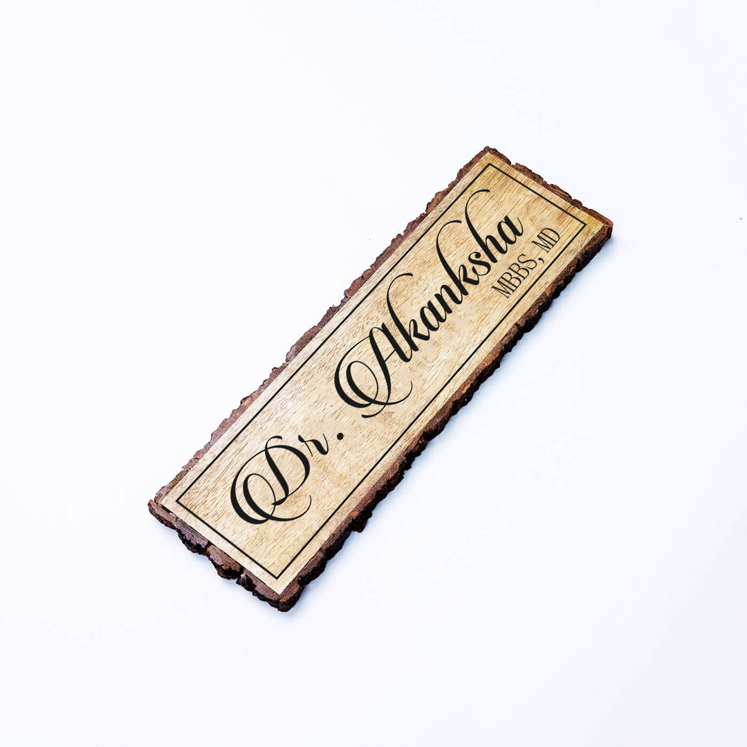 Handcrafted Mango Wood Personalized Professional Name Plate for Doctors