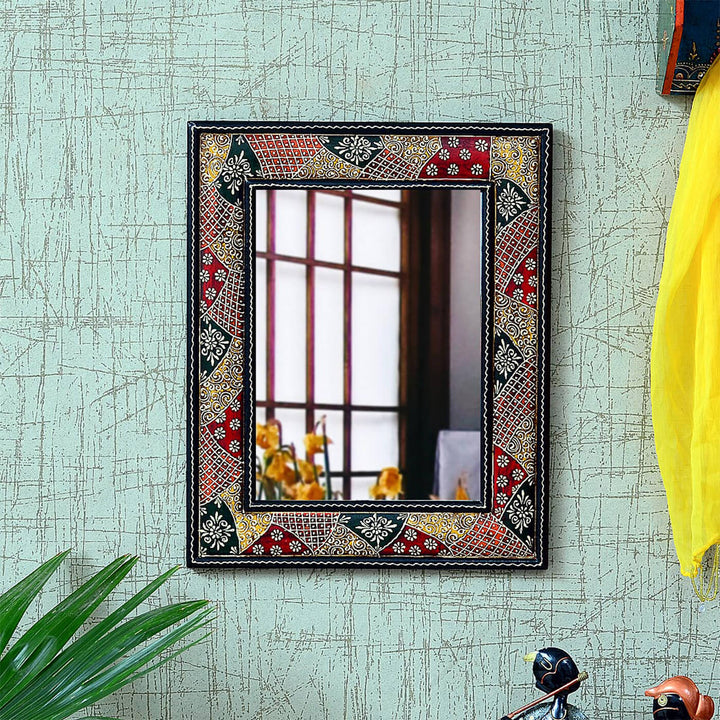 Handpainted Rectangle Wooden Mirror | 13 x 16 Inches