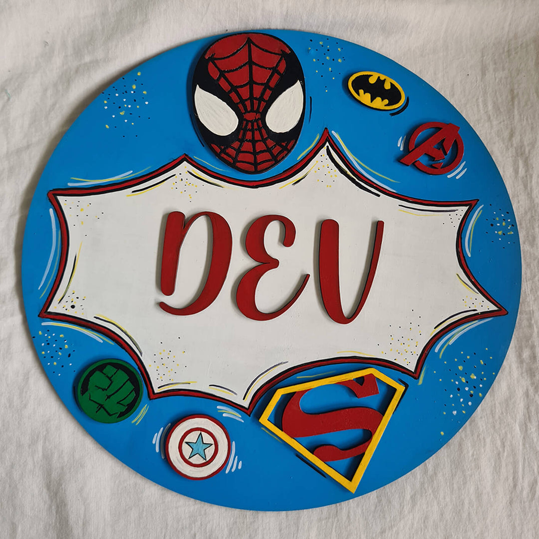 Super Heros Themed Kids Name Plate
