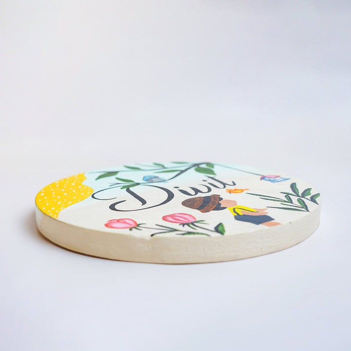 Handpainted Round Wooden Kids Nameplate