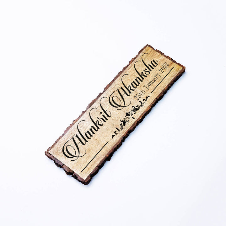 Handcrafted Mango Wood Personalized Wedding Name Plate For Couples