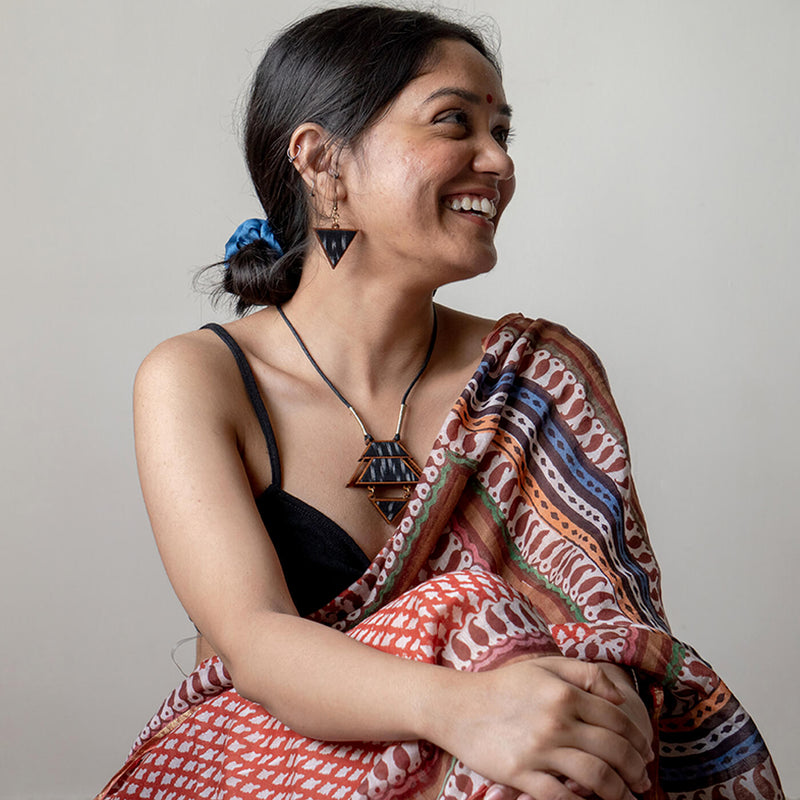 Handcrafted Wood & Fabric Arrow Earrings & Necklace