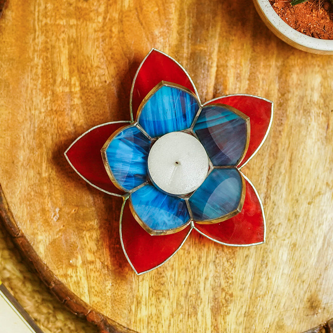 Handcrafted Stained Glass Lotus Tea Light Holder
