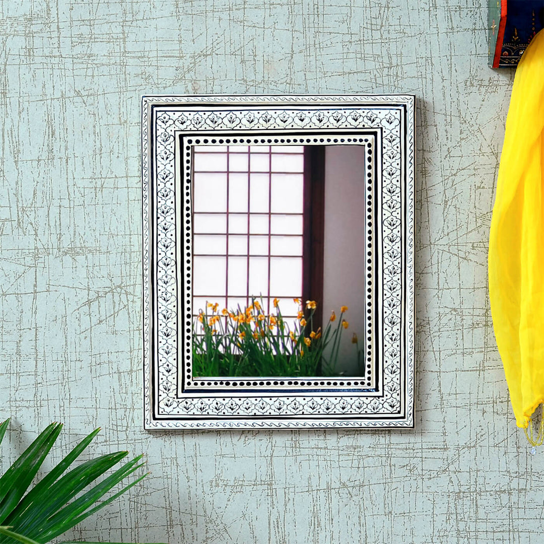 Handpainted Rectangle Wooden Mirror | 13 x 16 Inches - Zwende