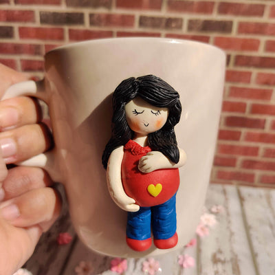 Handcrafted Mom-To-Be Mug With Clay Caricature