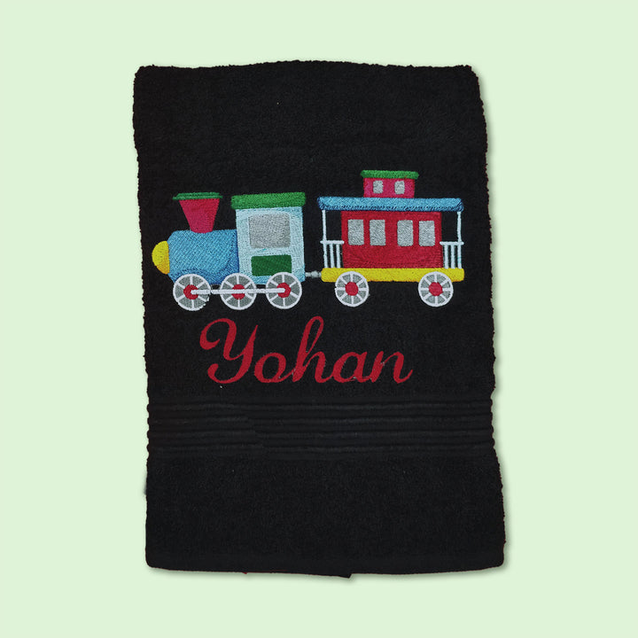 Embroidered Personalized Egyptian Cotton Kids Towel - Trains
