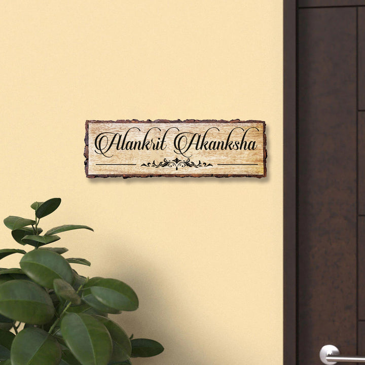 Handcrafted Mango Wood Personalized Name Plate For Couples