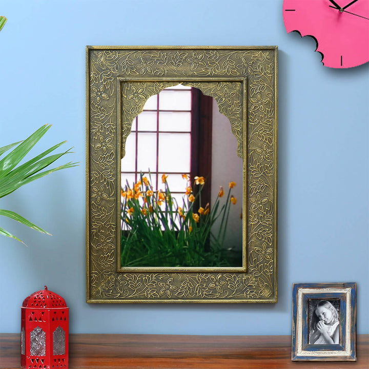 Handpainted Rectangle Wooden Mirror | 17.5 x 23.5 Inches