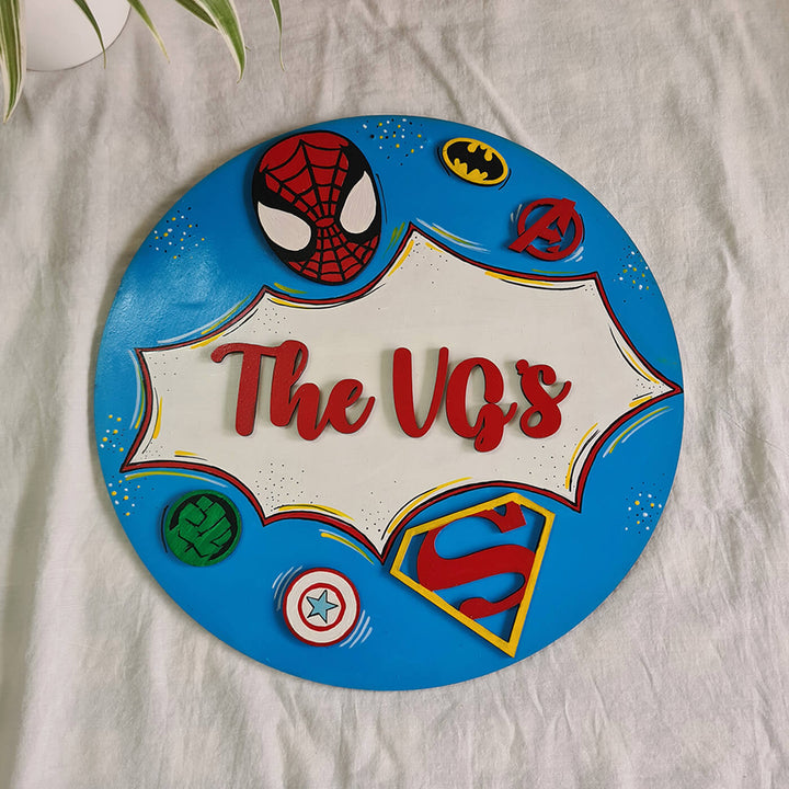 Super Heros Themed Kids Name Plate