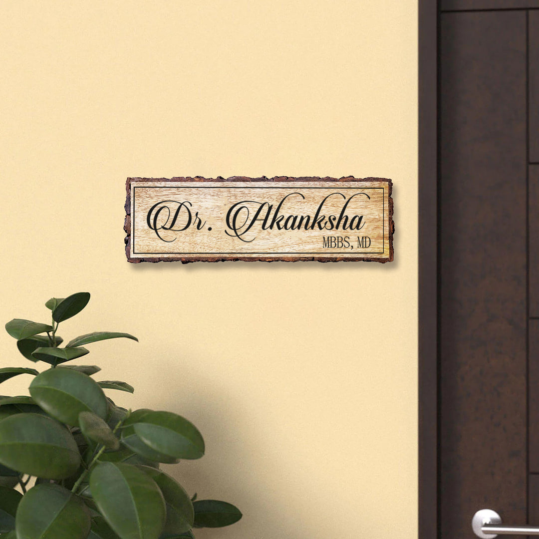 Handcrafted Mango Wood Personalized Professional Name Plate for Doctors