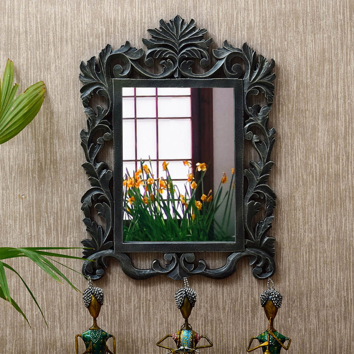 Handpainted Rectangle Wooden Mirror | 17.7 x 22 Inches