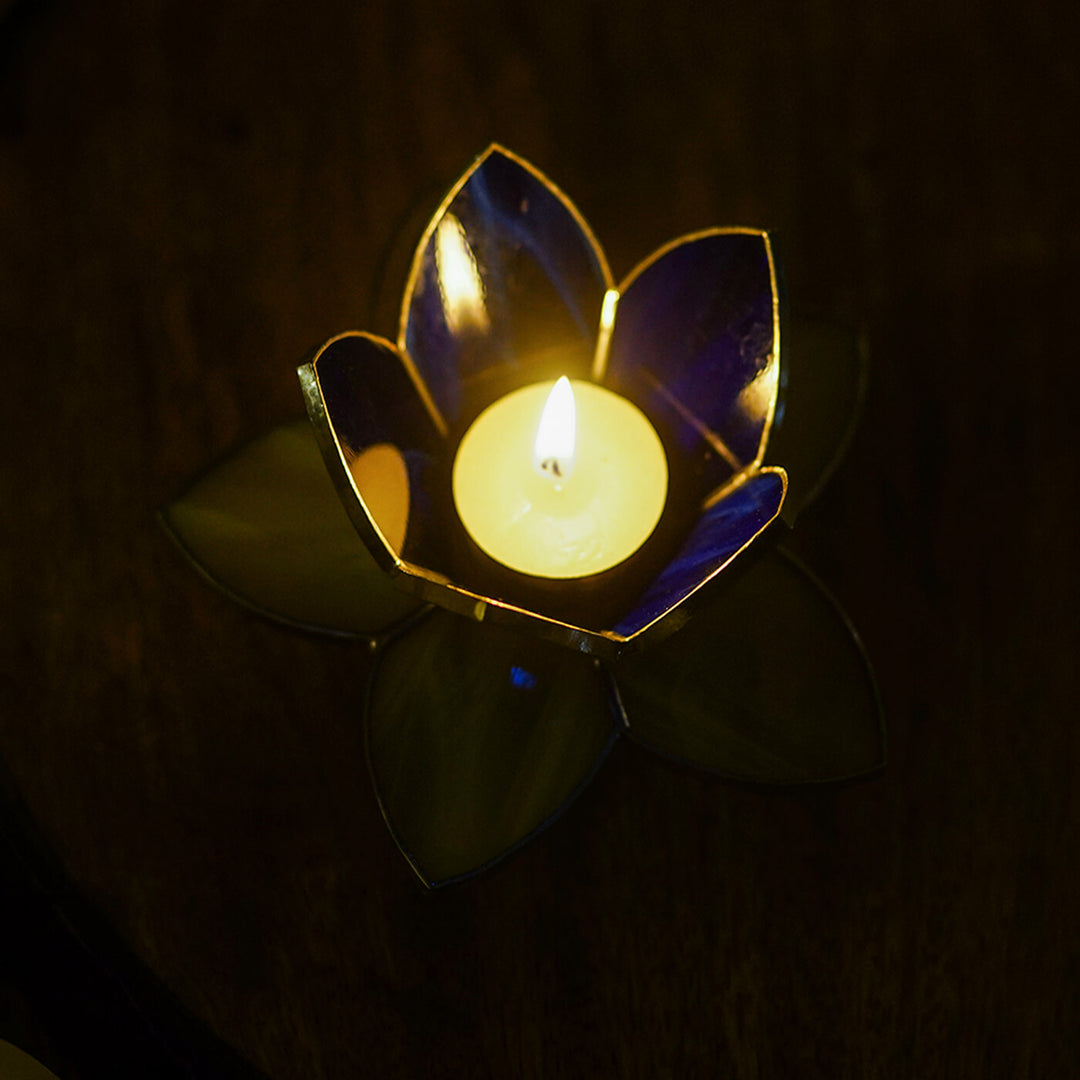 Handcrafted Stained Glass Lotus Tea Light Holder