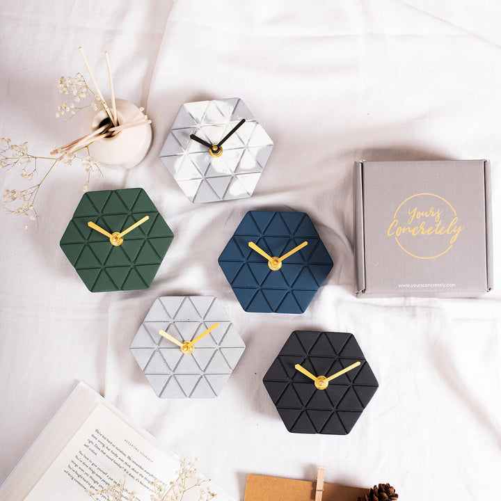 Handcrafted Hexagon Concrete Desk Clock
