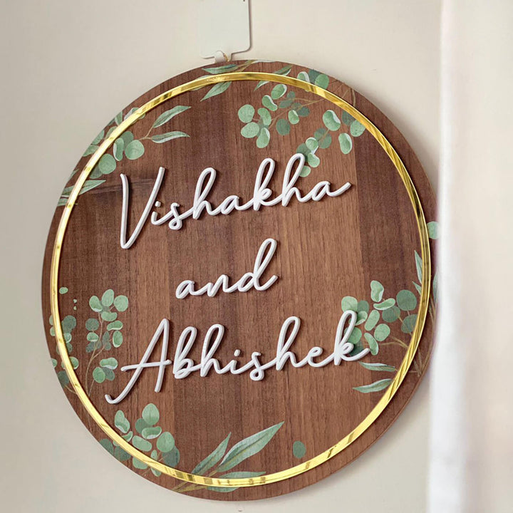 Personalised Wooden Floral Round Nameplate