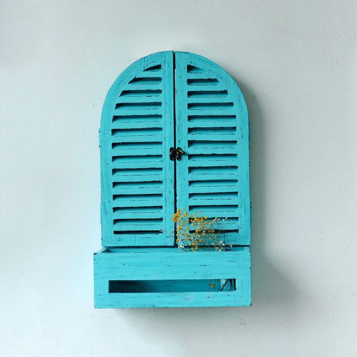 Mini Window Mirror with Basket - Distress Finish